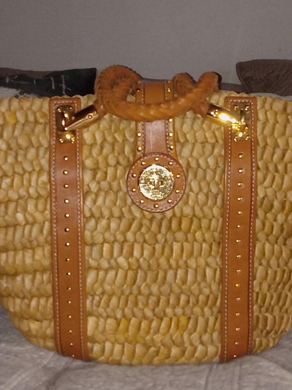 Michael Kors Santorini XL Raffia Tan Leather Tote